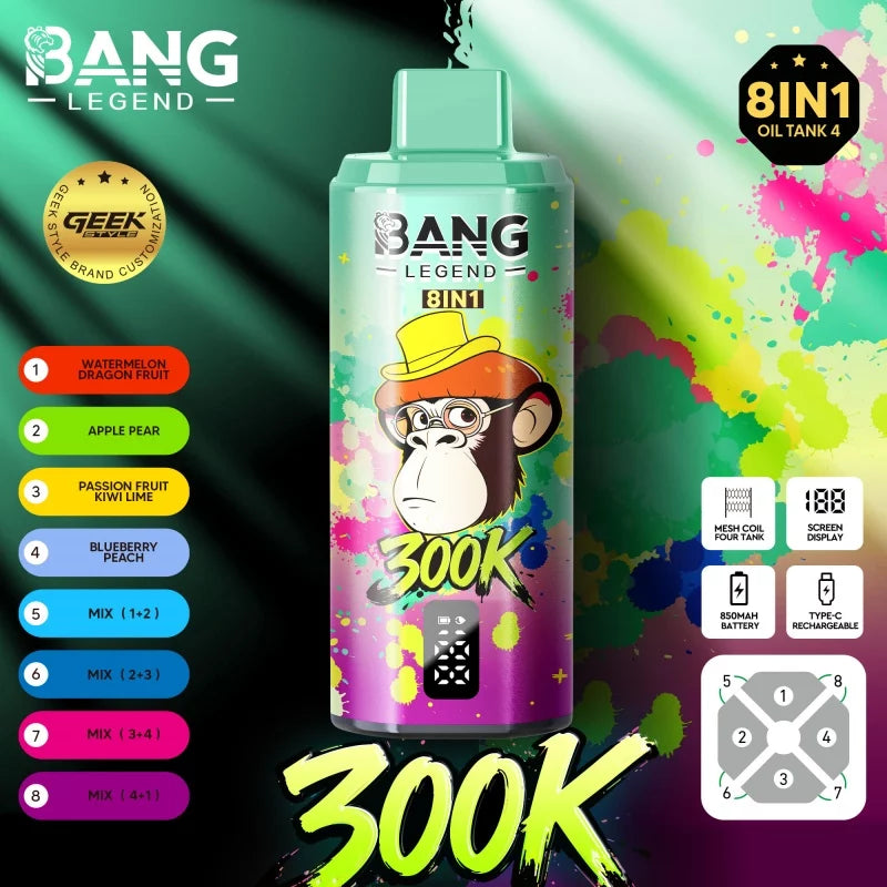 Bang Legend Geek 300K Jednorazowy waporyzator – Komora smakowa 8 w 1 | Do 300 000 zaciągnięć | Jednorazowy waporyzator z funkcją przełączania smaków