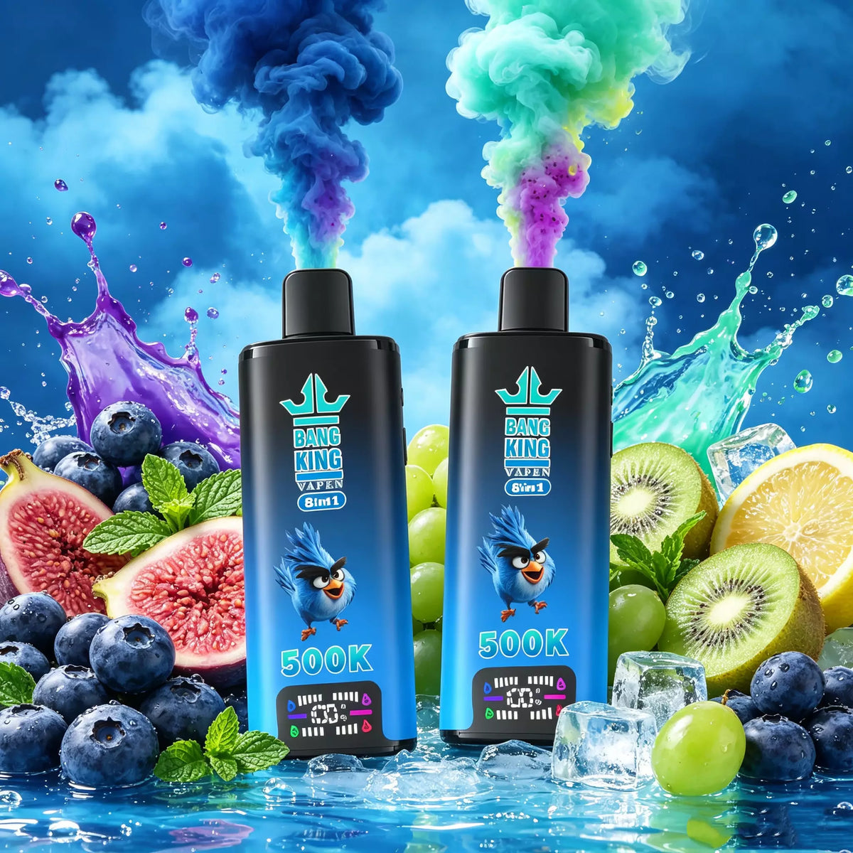 Bang King Vapen 8in1 500K Puff | Lodowy Czarny Smok+Love 66+Pan Niebieski+Truskawkowa Lemoniada