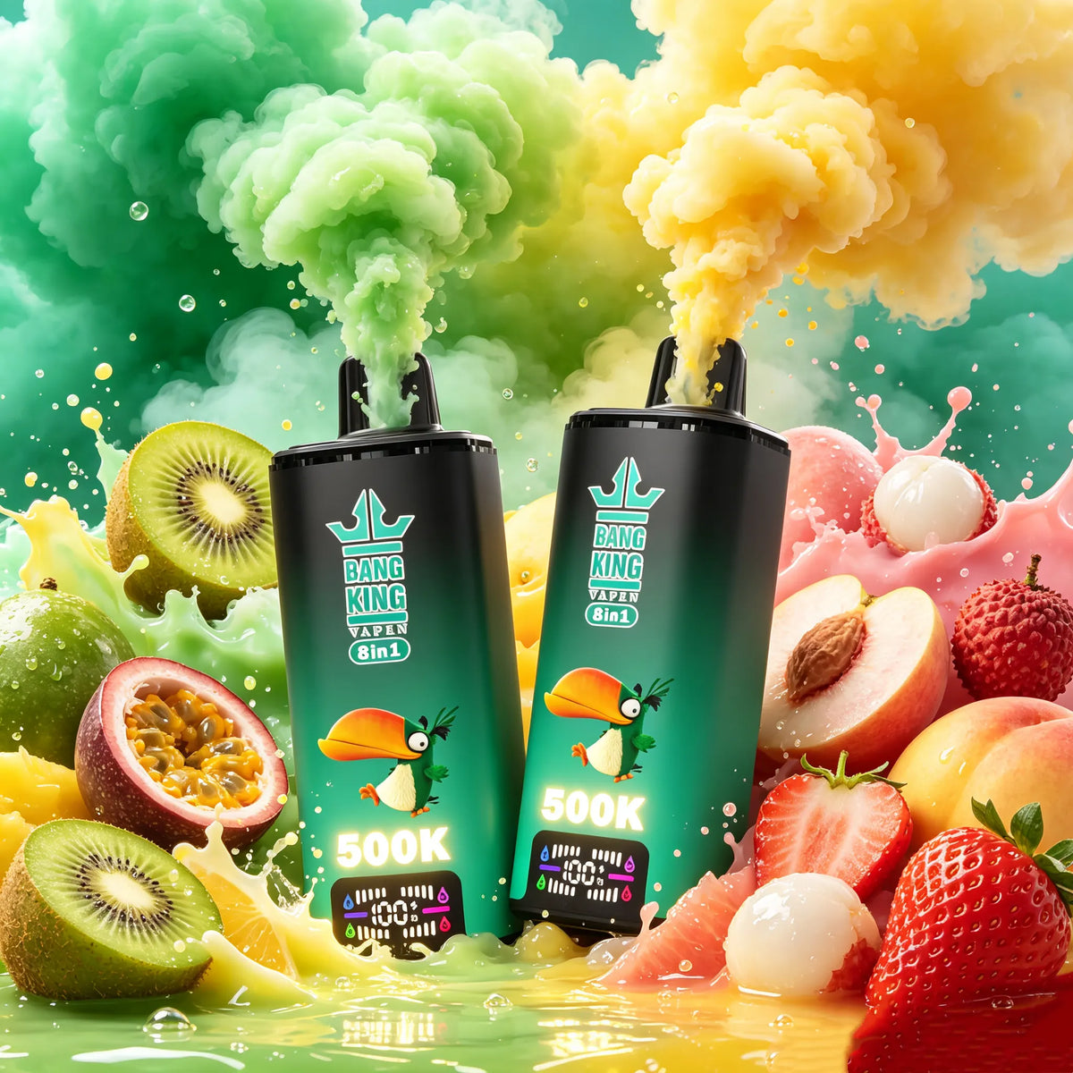 Bang King Vapen 8in1 500K Puff | Kiwi‑Marakuja‑Gujawa+Żelki Misie+Tęczowe Cukierki+Wata Cukrowa