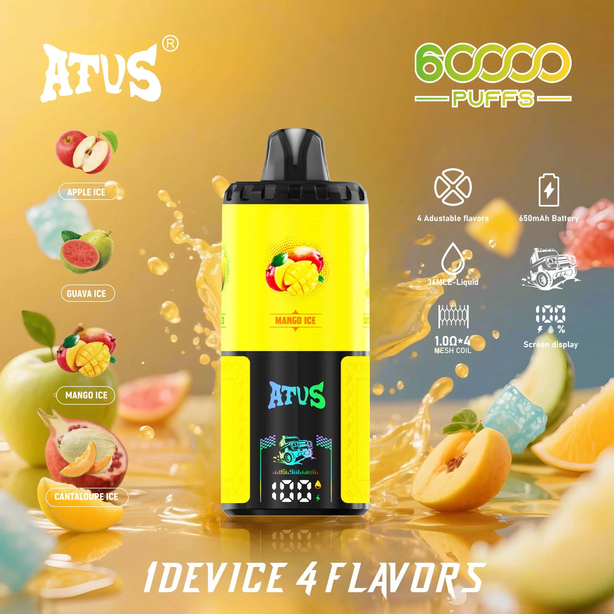 ATVS 60000 Puffs 4 w 1 Smak Jednorazowy Vape-1.Jabłko lodowe+Guawa+Mango lodowe+Dynia melonowa